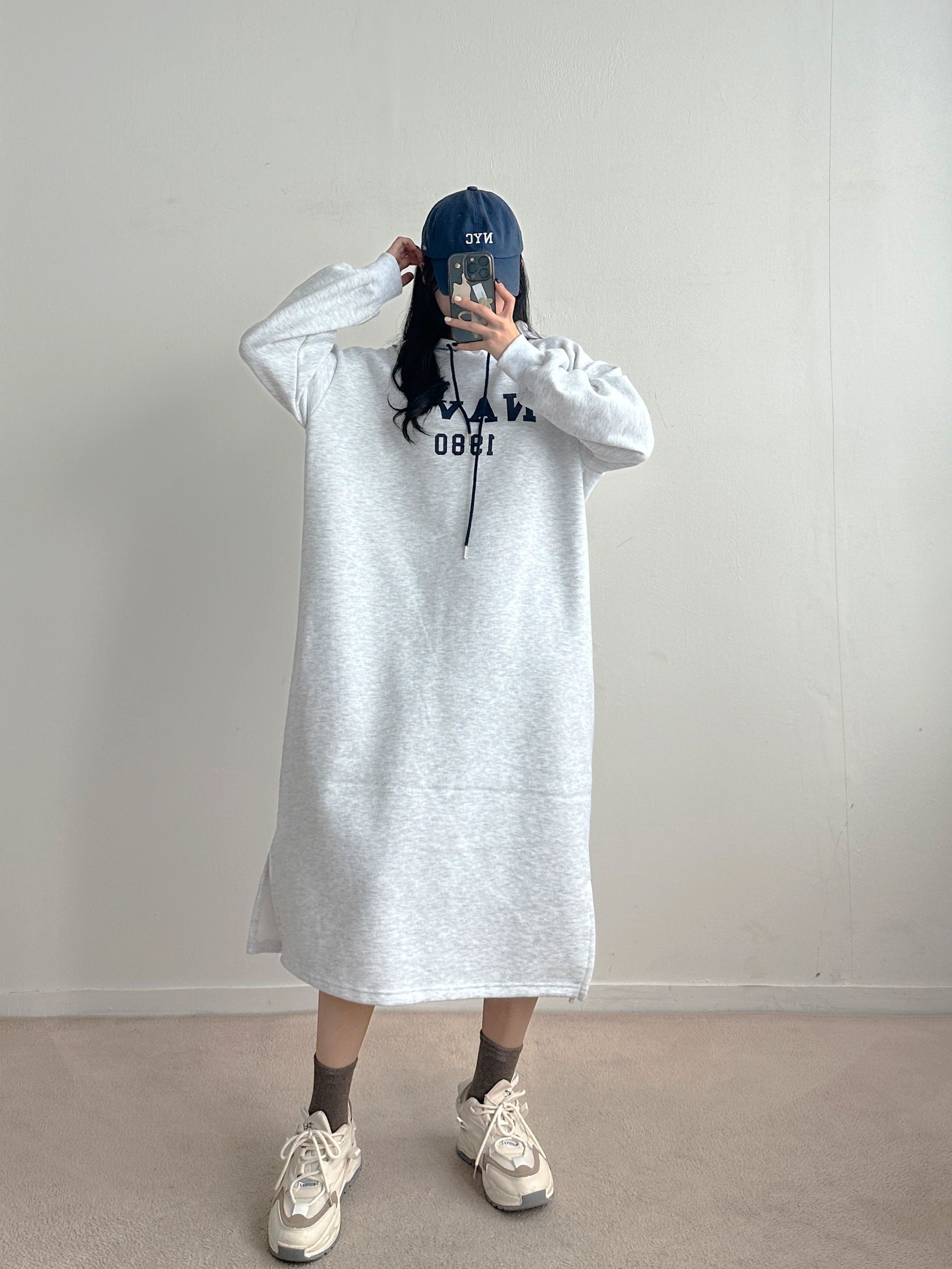裏起毛NAVYスリットパーカーワンピース | 詳細画像5