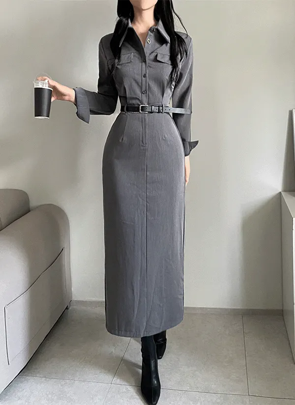 バックスリットバストフラップシャツワンピース | ahope | 詳細画像1