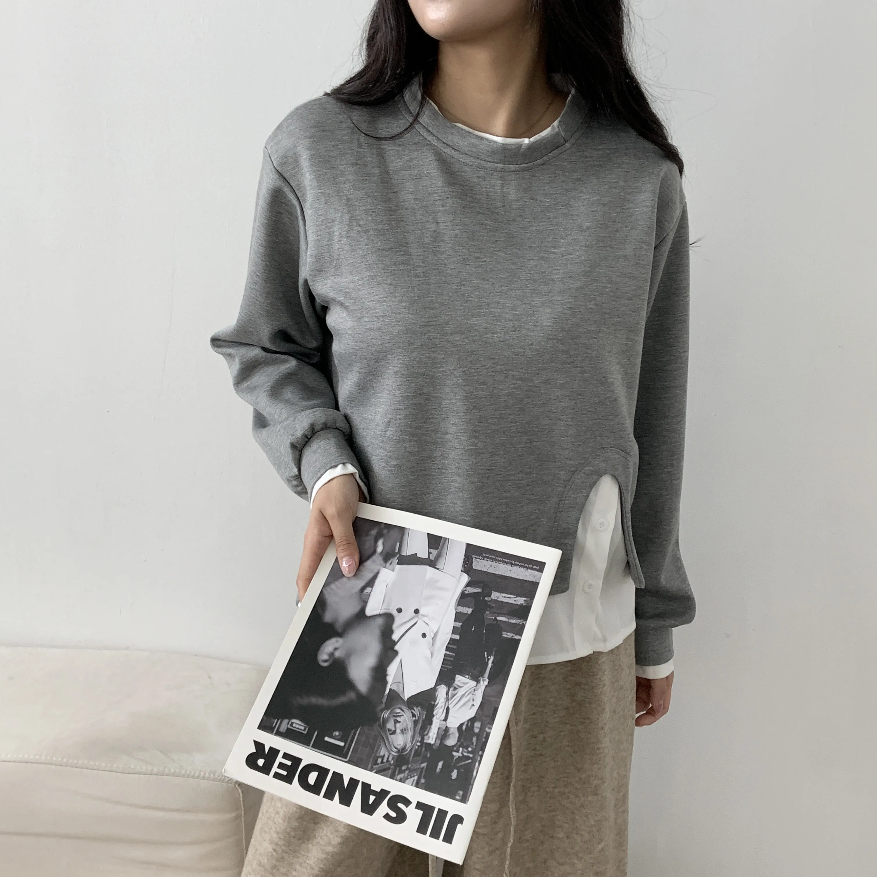 シャツレイヤード風スリットTシャツ | 詳細画像1