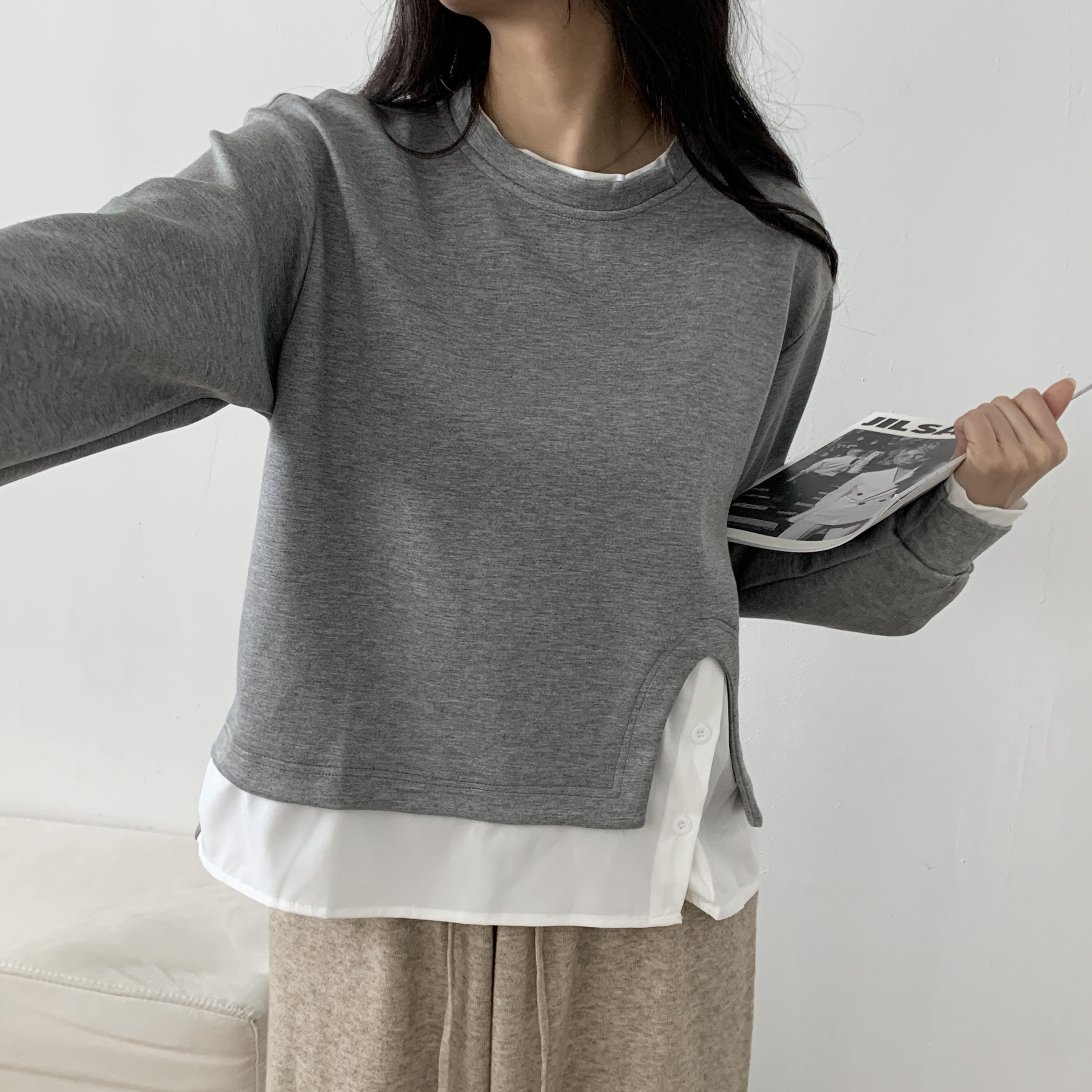 シャツレイヤード風スリットTシャツ | 詳細画像2