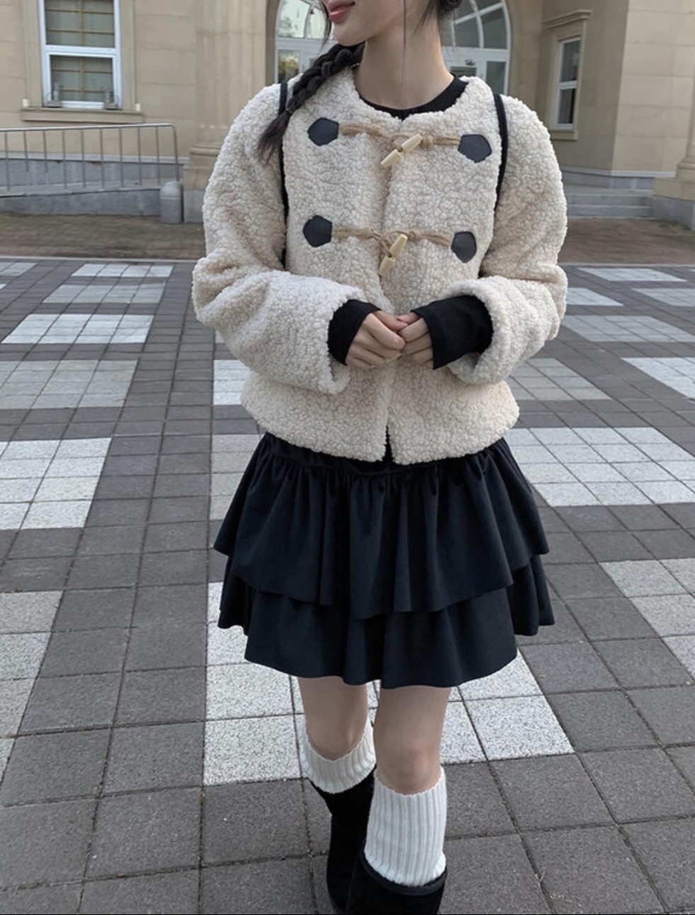 ノーカラートグルボタンボアジャケット | レディースファッション通販