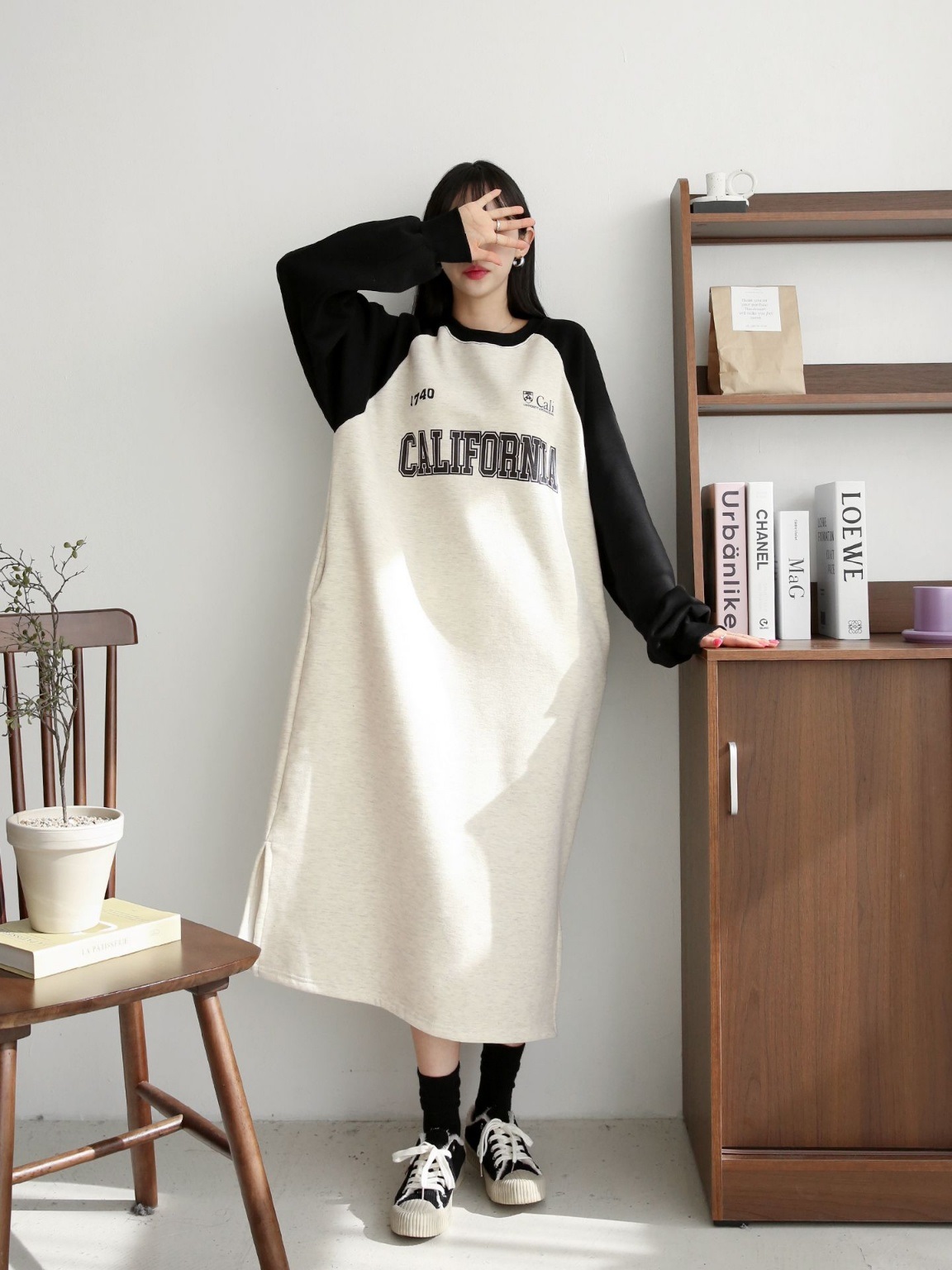 裏起毛CALIFORNIA配色ラグランスウェットワンピース | 詳細画像3