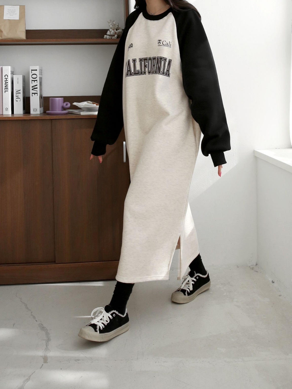 裏起毛CALIFORNIA配色ラグランスウェットワンピース | 詳細画像7