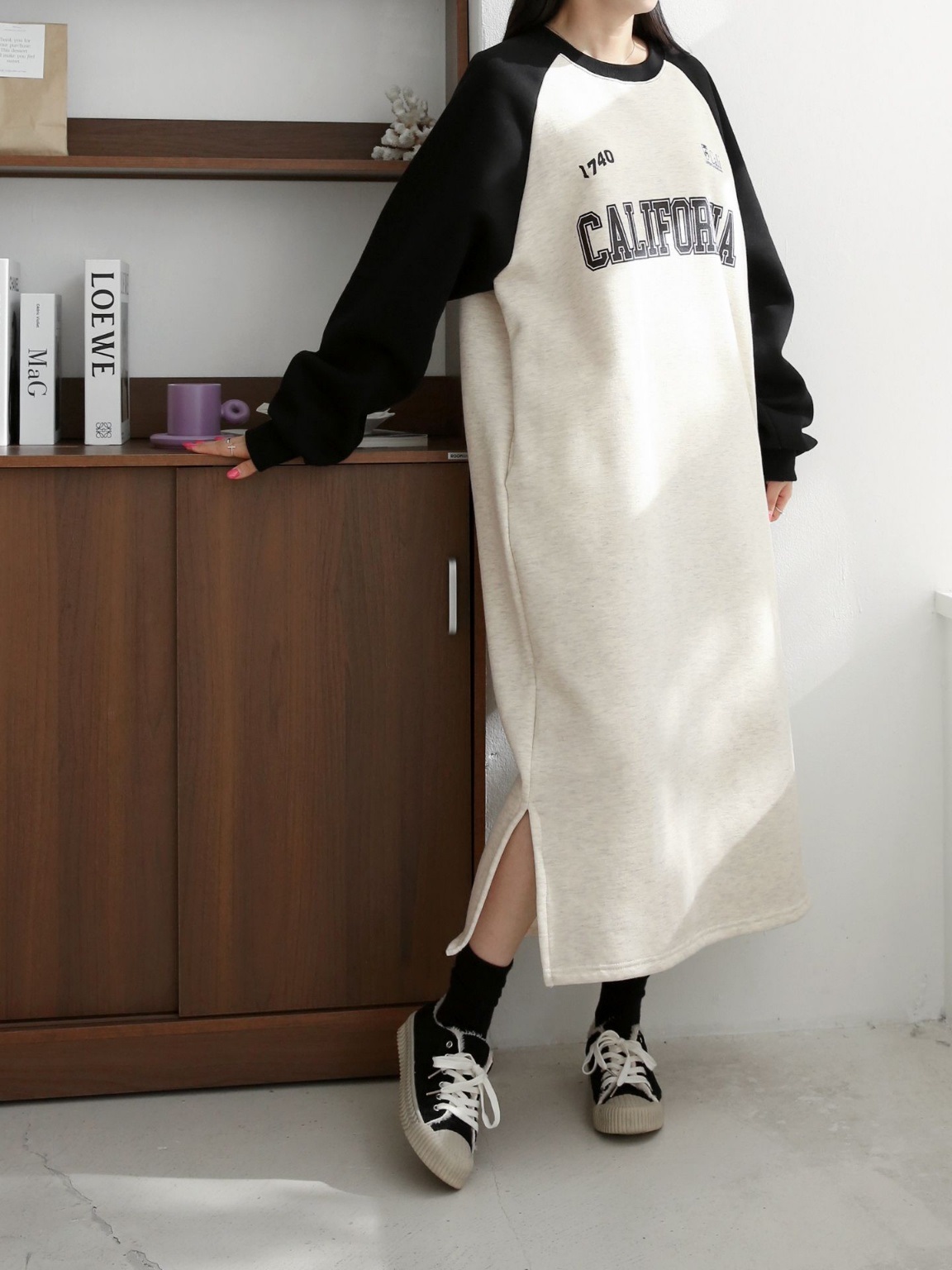 裏起毛CALIFORNIA配色ラグランスウェットワンピース | 詳細画像11