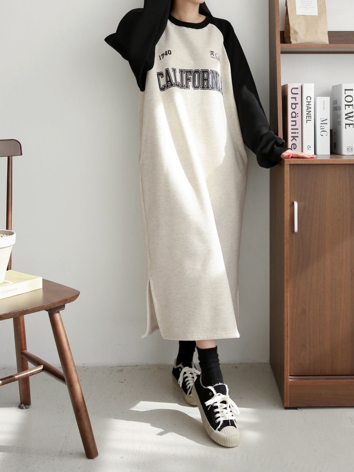 裏起毛CALIFORNIA配色ラグランスウェットワンピース | 詳細画像12
