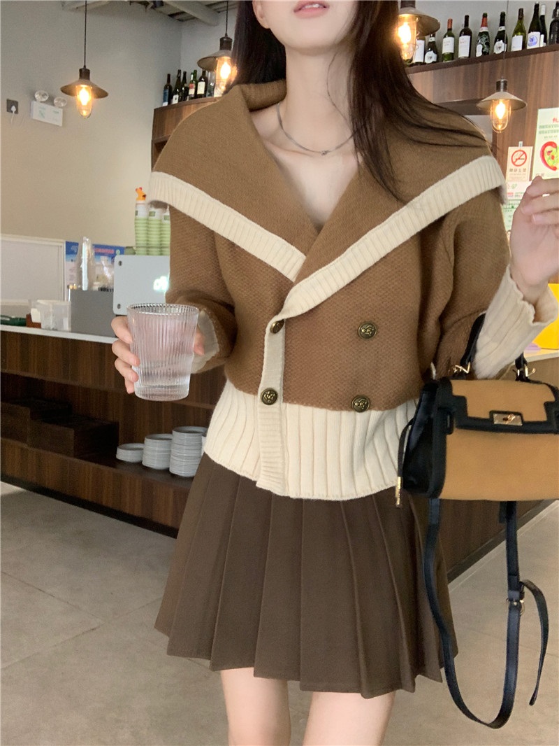 ウール混配色ダブルボタンセーラーカラーカーディガン | 詳細画像16