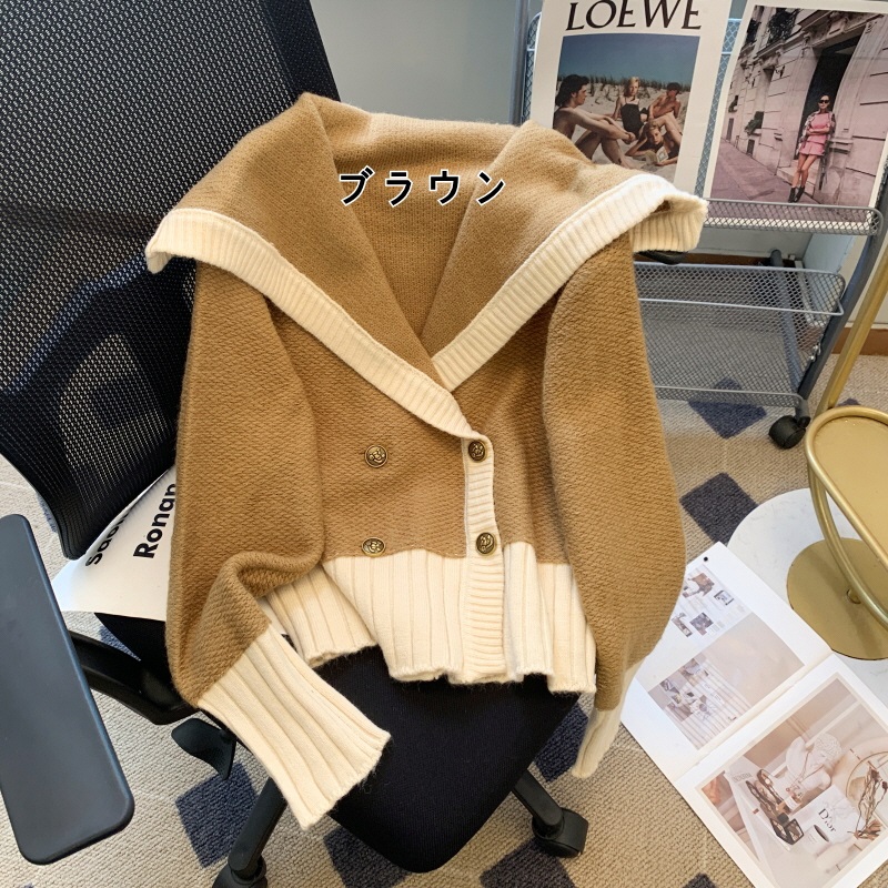 ウール混配色ダブルボタンセーラーカラーカーディガン | 詳細画像20