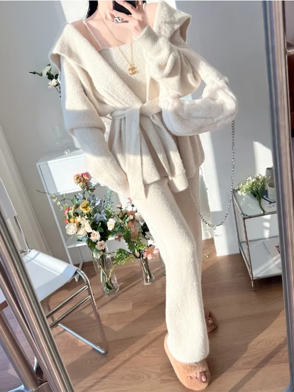 ファータッチニットキャミ&ストラップ付カーディガン&パンツ3SET | 詳細画像1