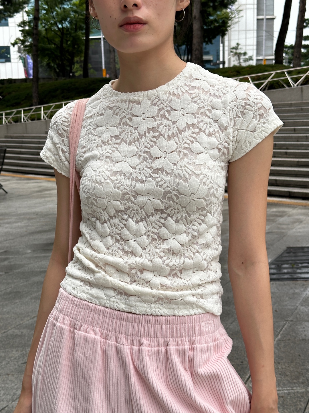 STELLA MARINA こぼれレース異素材Tシャツ ゆったり 個性的 セール】新色追加 SummerCollection/バカンスミックスTシャツ（T