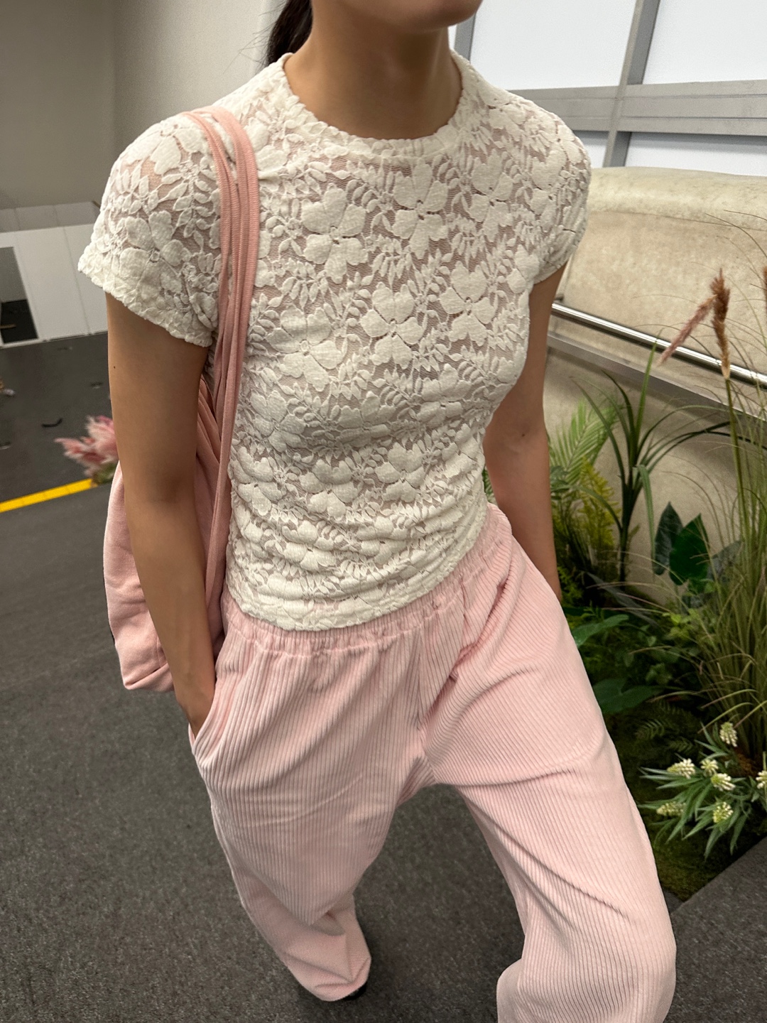 エンボス花柄レースショートスリーブTシャツ | 詳細画像6
