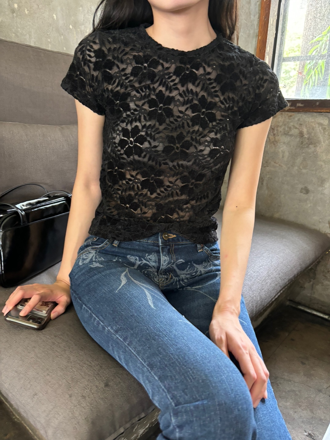 エンボス花柄レースショートスリーブTシャツ | 詳細画像11