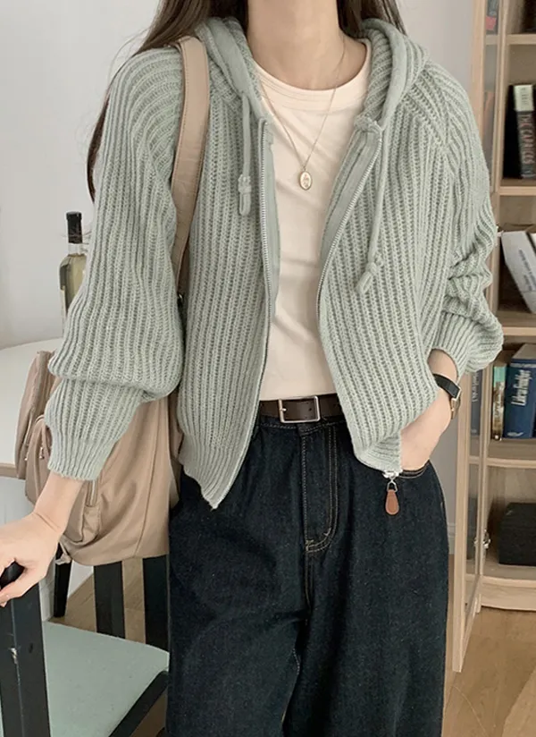 ジップアップフードニットカーディガン | 4dlook | 詳細画像1
