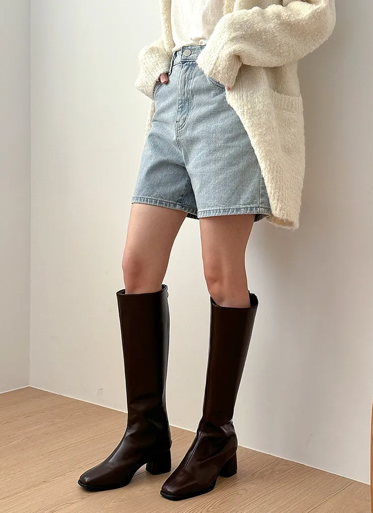 スクエアトゥボックスヒールロングブーツ | shescall | 詳細画像1