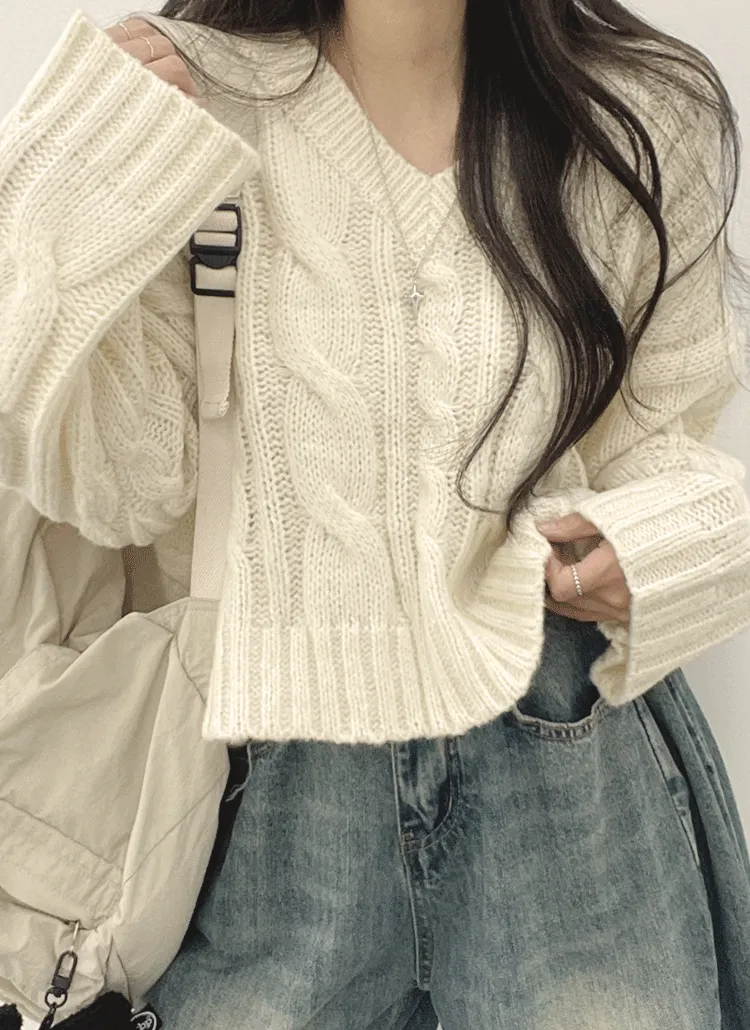 Vネックルーズケーブルニット | withhuilin | 詳細画像1