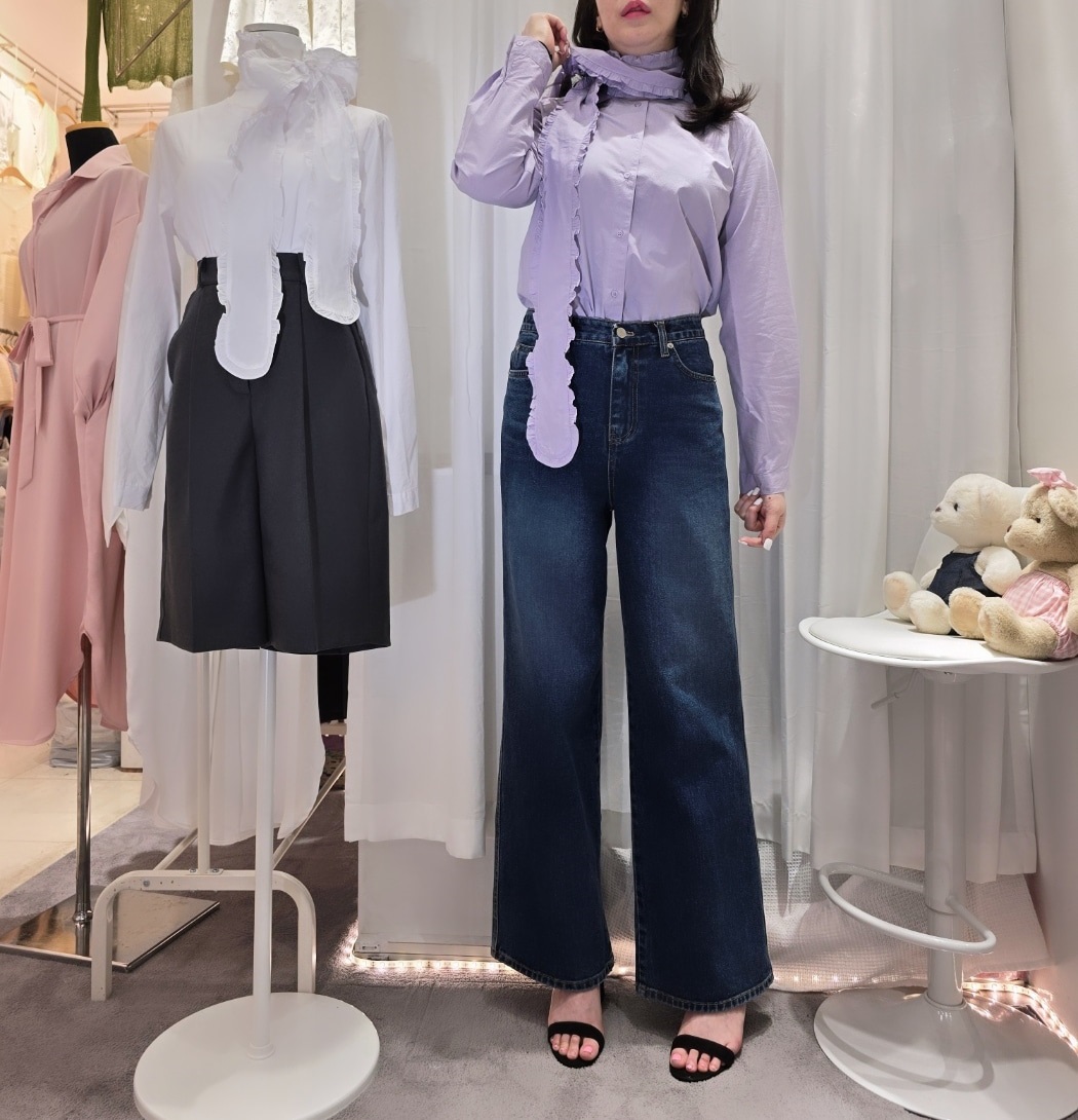 フリルスカーフ付ノーカラーボタンブラウス | 詳細画像2