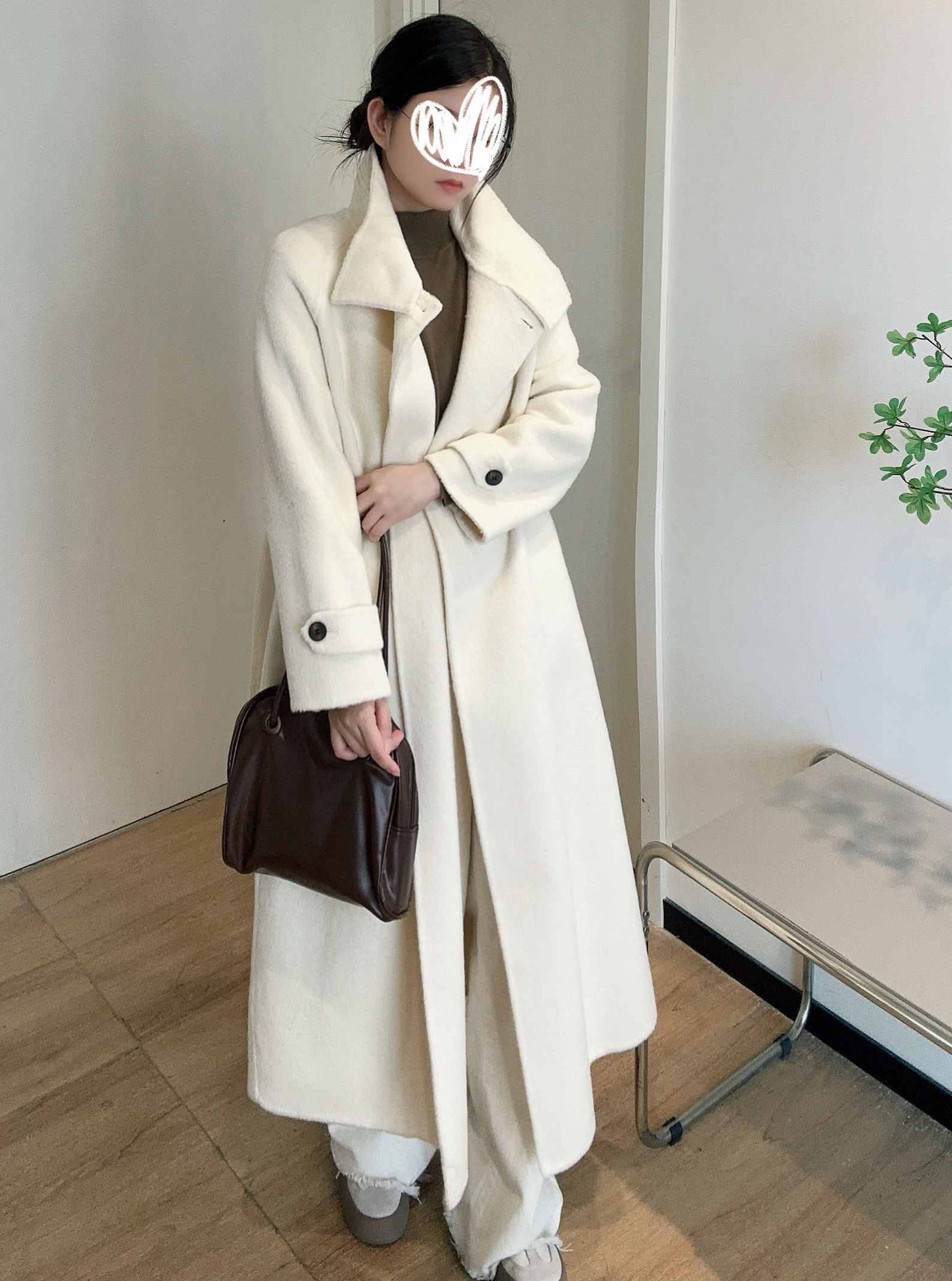 ストラップ付ウール混2WAYラグランロングコート | レディース