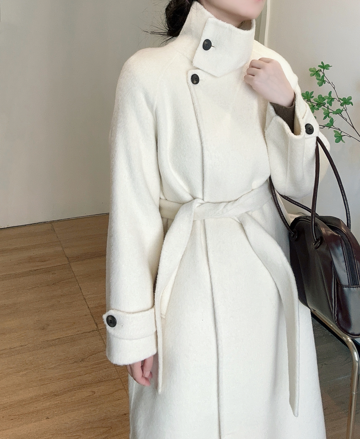 ストラップ付ウール混2WAYラグランロングコート | レディース