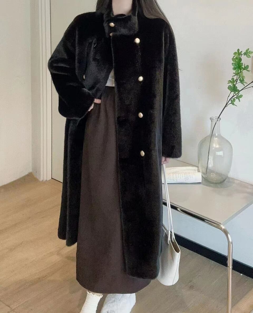 2WAYゴールドダブルボタンエコファーロングコート | レディース