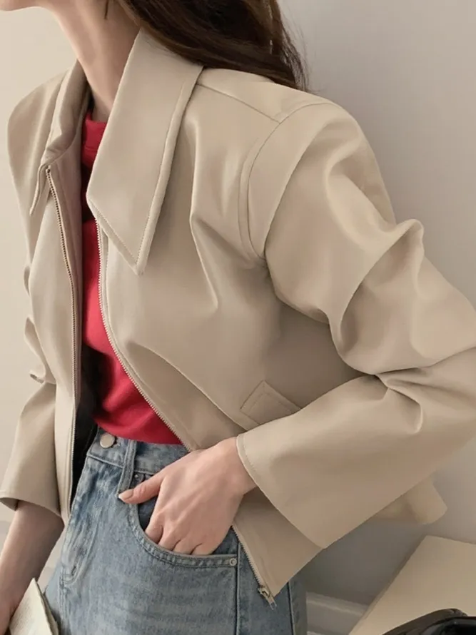 レザー調ポケットカラーネックジャンパー | 詳細画像1