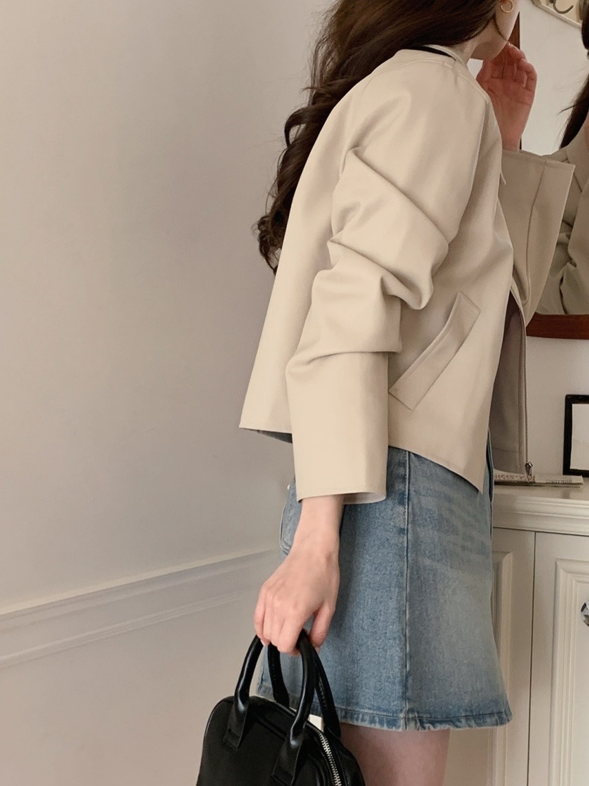 レザー調ポケットカラーネックジャンパー | 詳細画像6