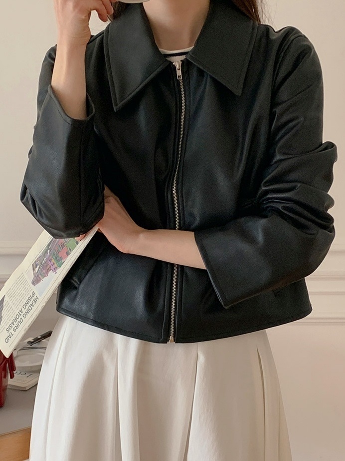 レザー調ポケットカラーネックジャンパー | 詳細画像9