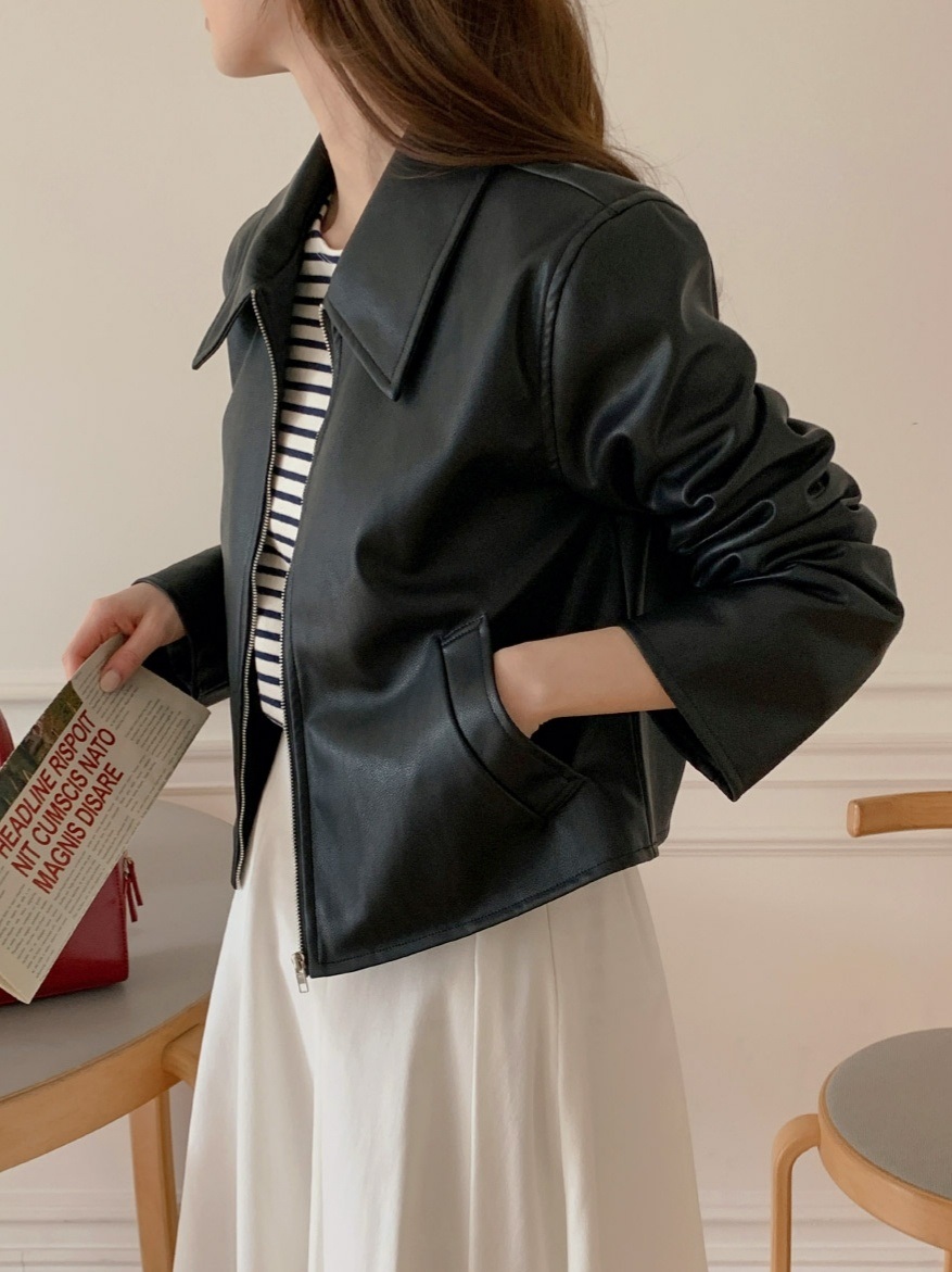 レザー調ポケットカラーネックジャンパー | 詳細画像10