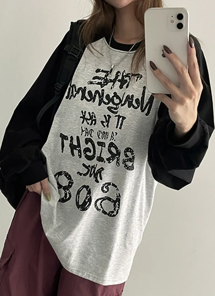 配色クラックレタリングラグランTシャツ | hijjoo | 詳細画像1