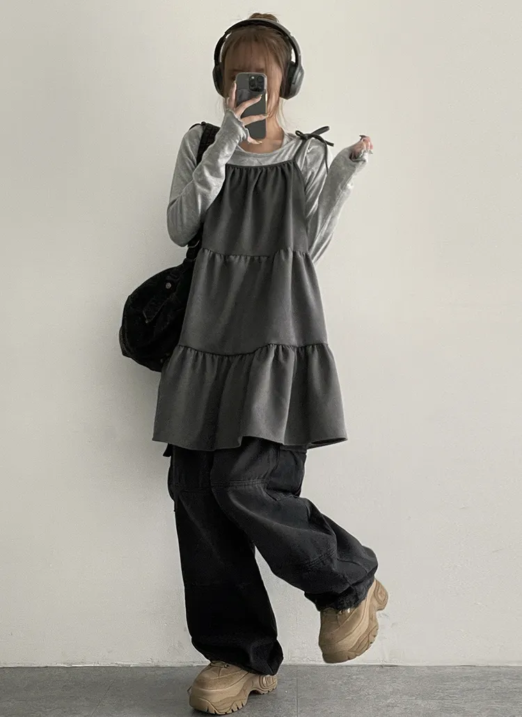 スエード調キャミティアードミニワンピース | hijjoo | 詳細画像1