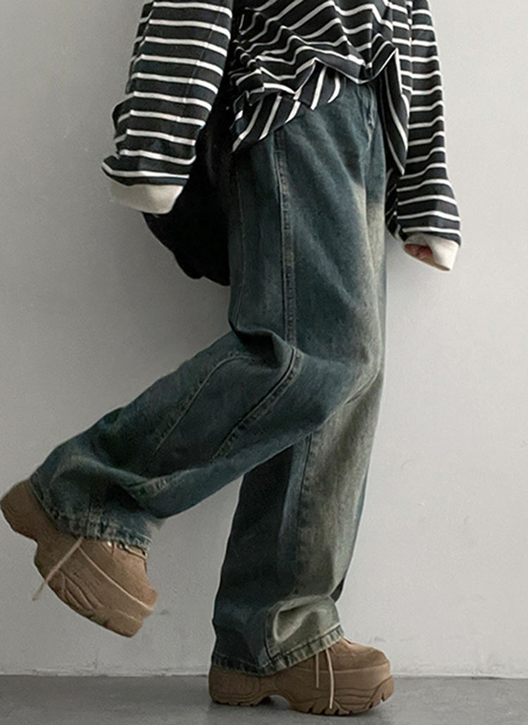 ビンテージウォッシュサイドタックワイドデニムパンツ | レディース