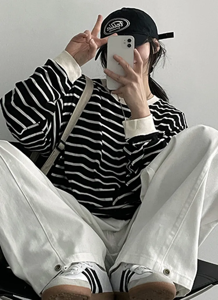 配色ラウンドボクシーボーダーTシャツ | hijjoo | 詳細画像1