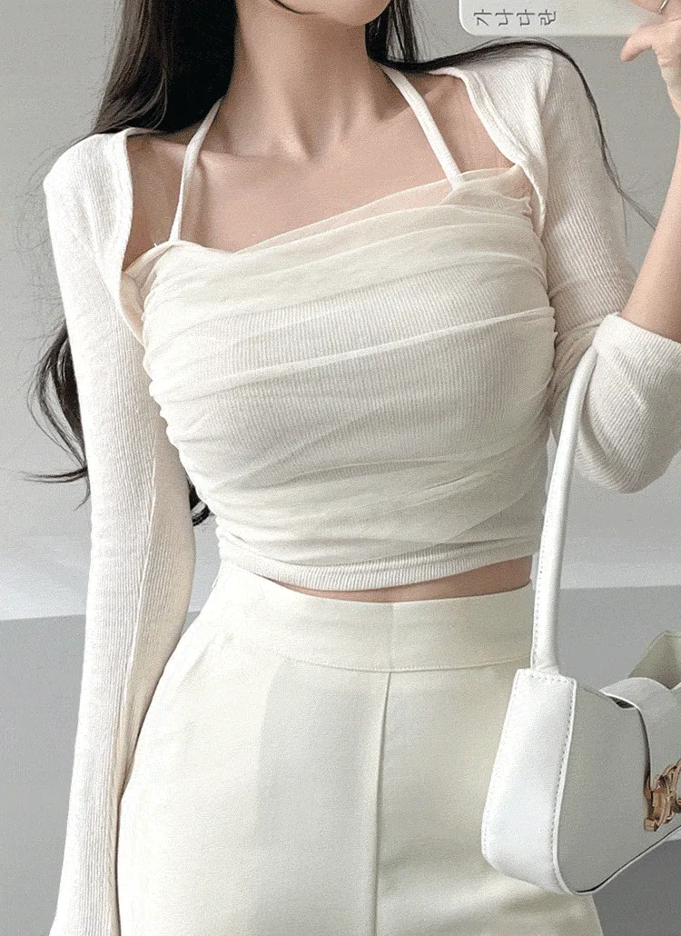 チュールホルターボレロクロップドスリムTシャツ | ganadaran | 詳細画像1