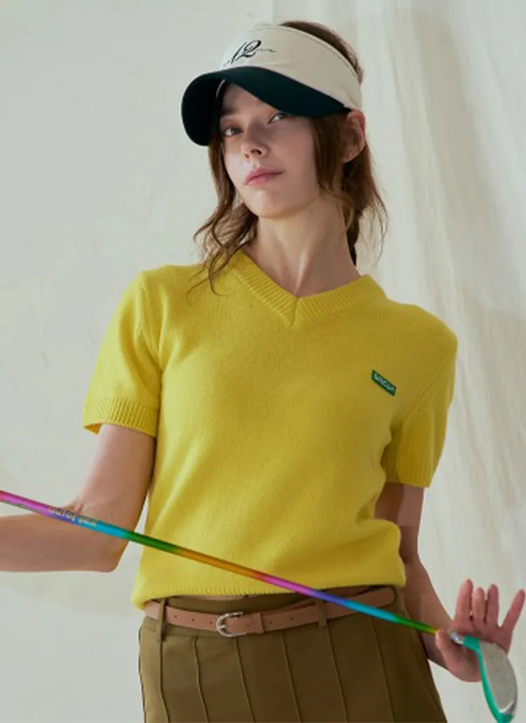 Vネックミニラベル半袖ニット(イエロー) | benecia12 | 詳細画像1