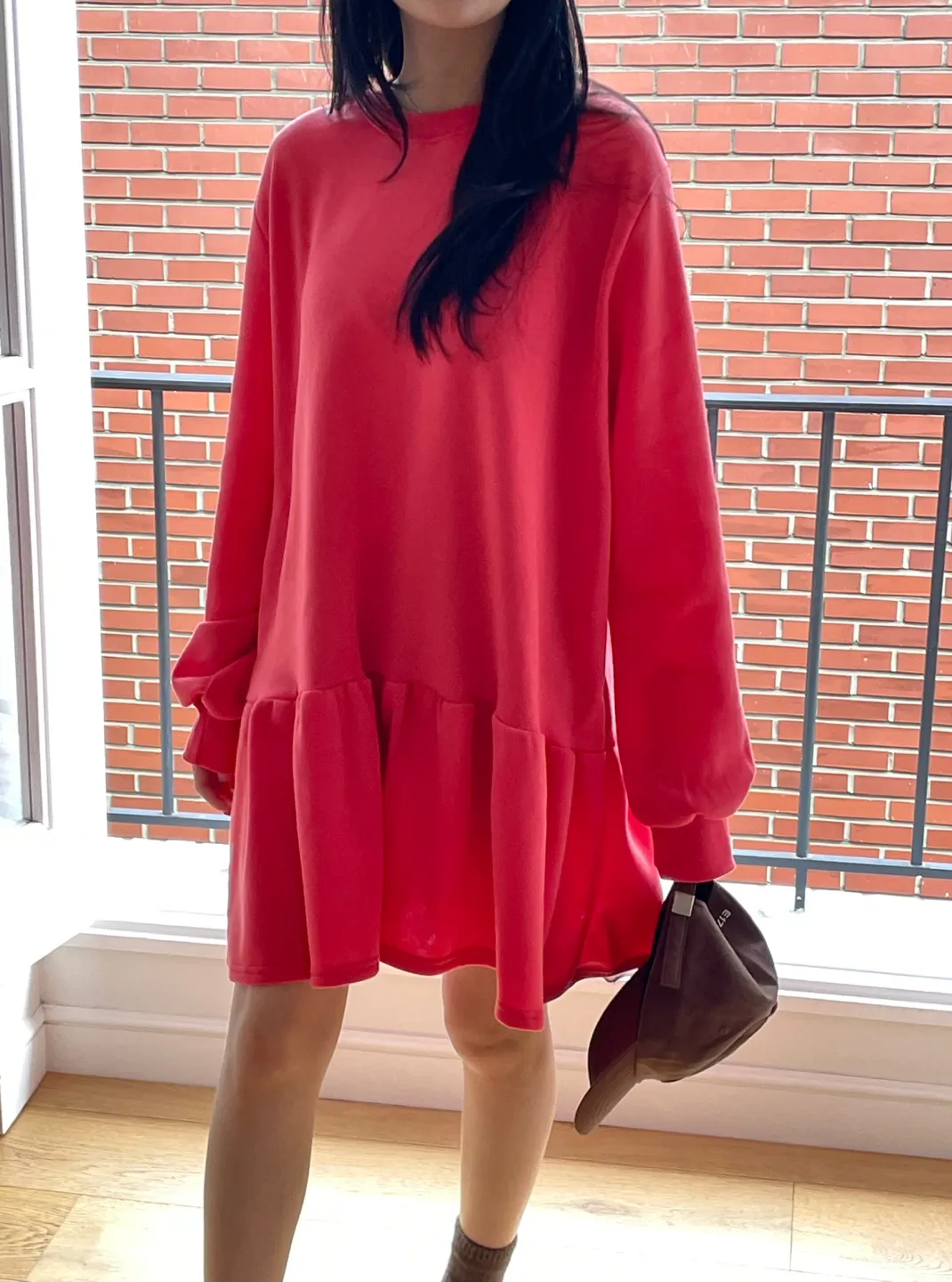 裏起毛ギャザーフレアヘムスウェットワンピース | 詳細画像1