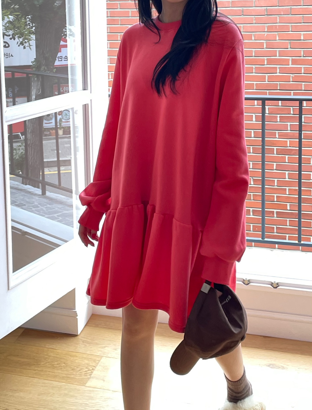 裏起毛ギャザーフレアヘムスウェットワンピース | 詳細画像6