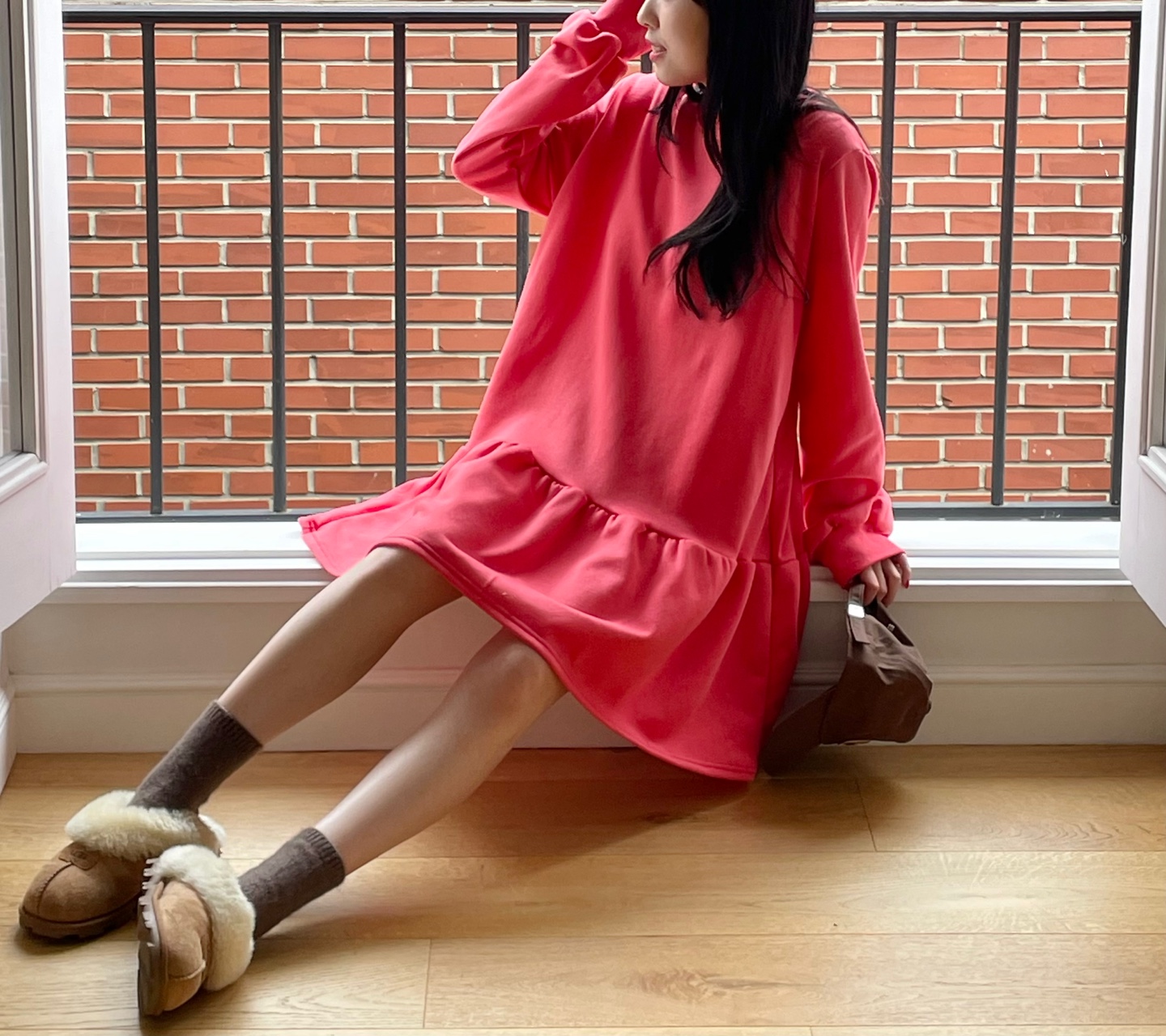 裏起毛ギャザーフレアヘムスウェットワンピース | 詳細画像10