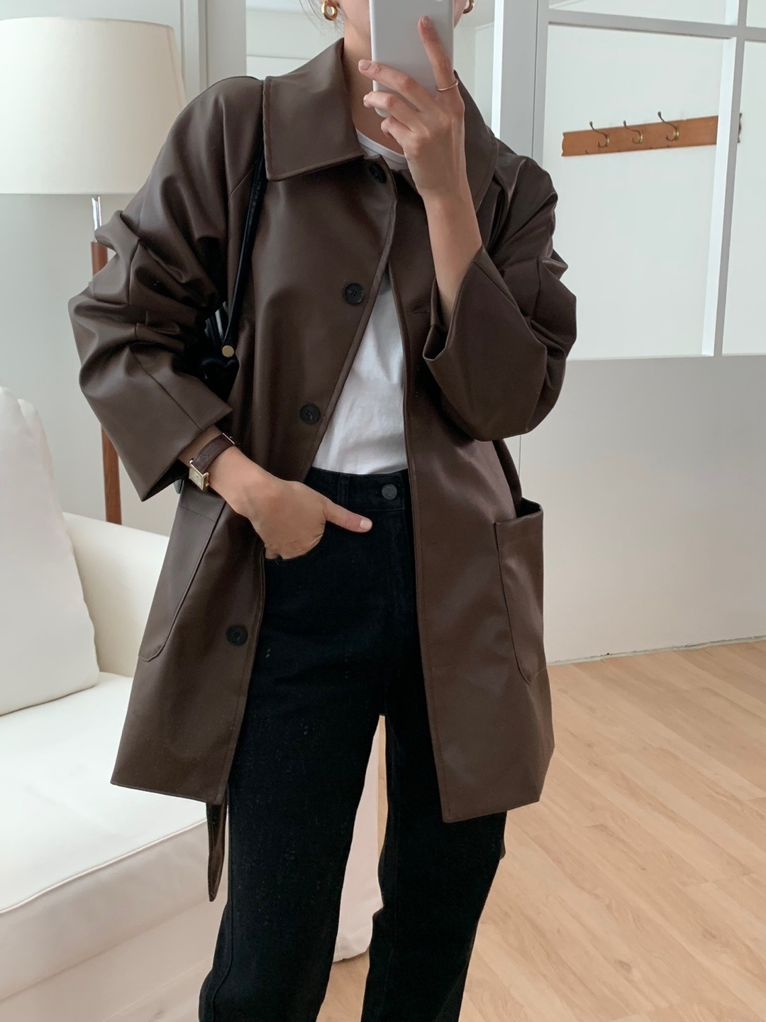 ストラップ付レザー調ポケットミドルジャケット | 詳細画像2