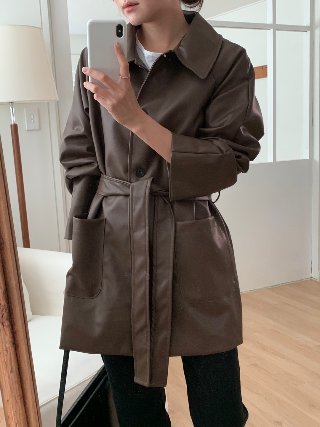 ストラップ付レザー調ポケットミドルジャケット | 詳細画像4