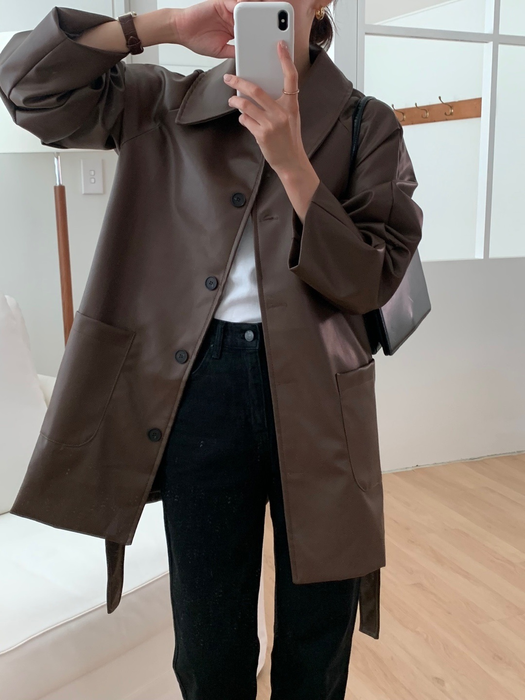 ストラップ付レザー調ポケットミドルジャケット | 詳細画像5