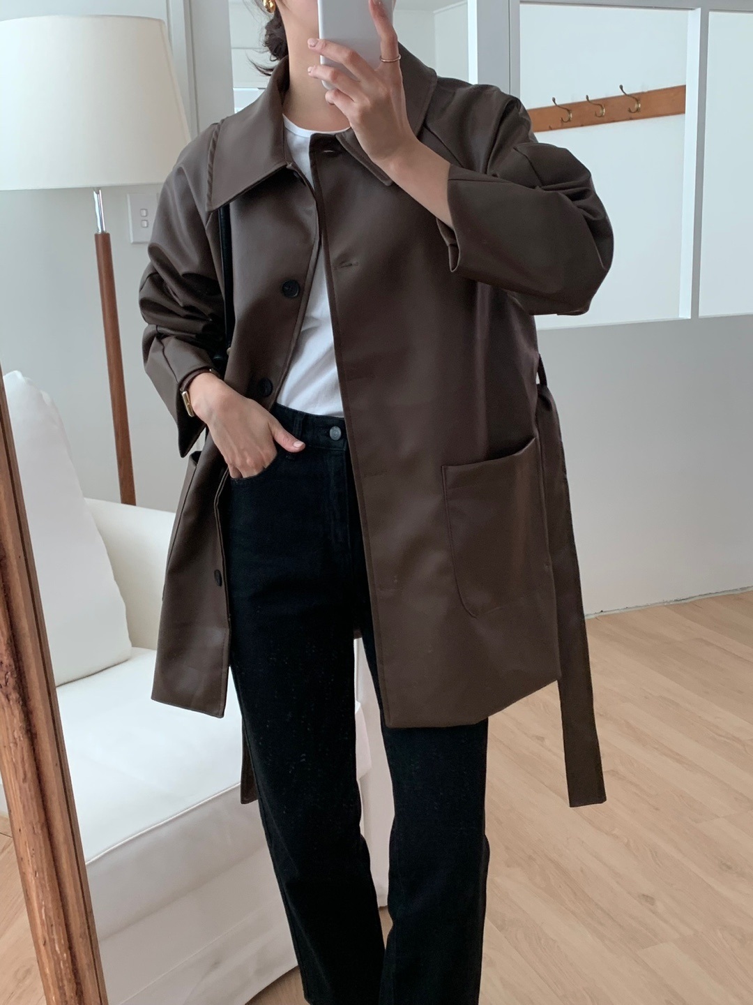 ストラップ付レザー調ポケットミドルジャケット | 詳細画像6