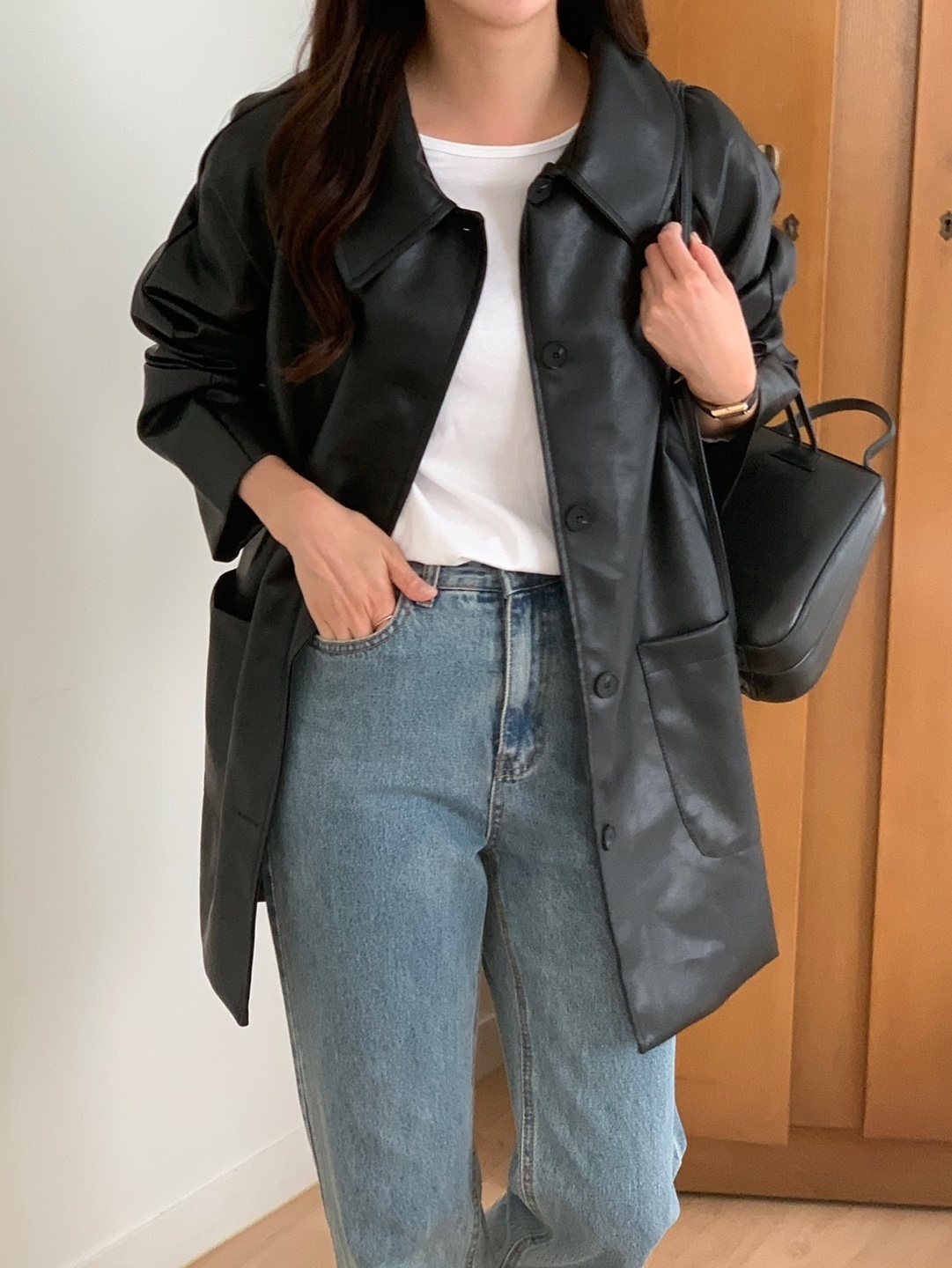 ストラップ付レザー調ポケットミドルジャケット | 詳細画像7