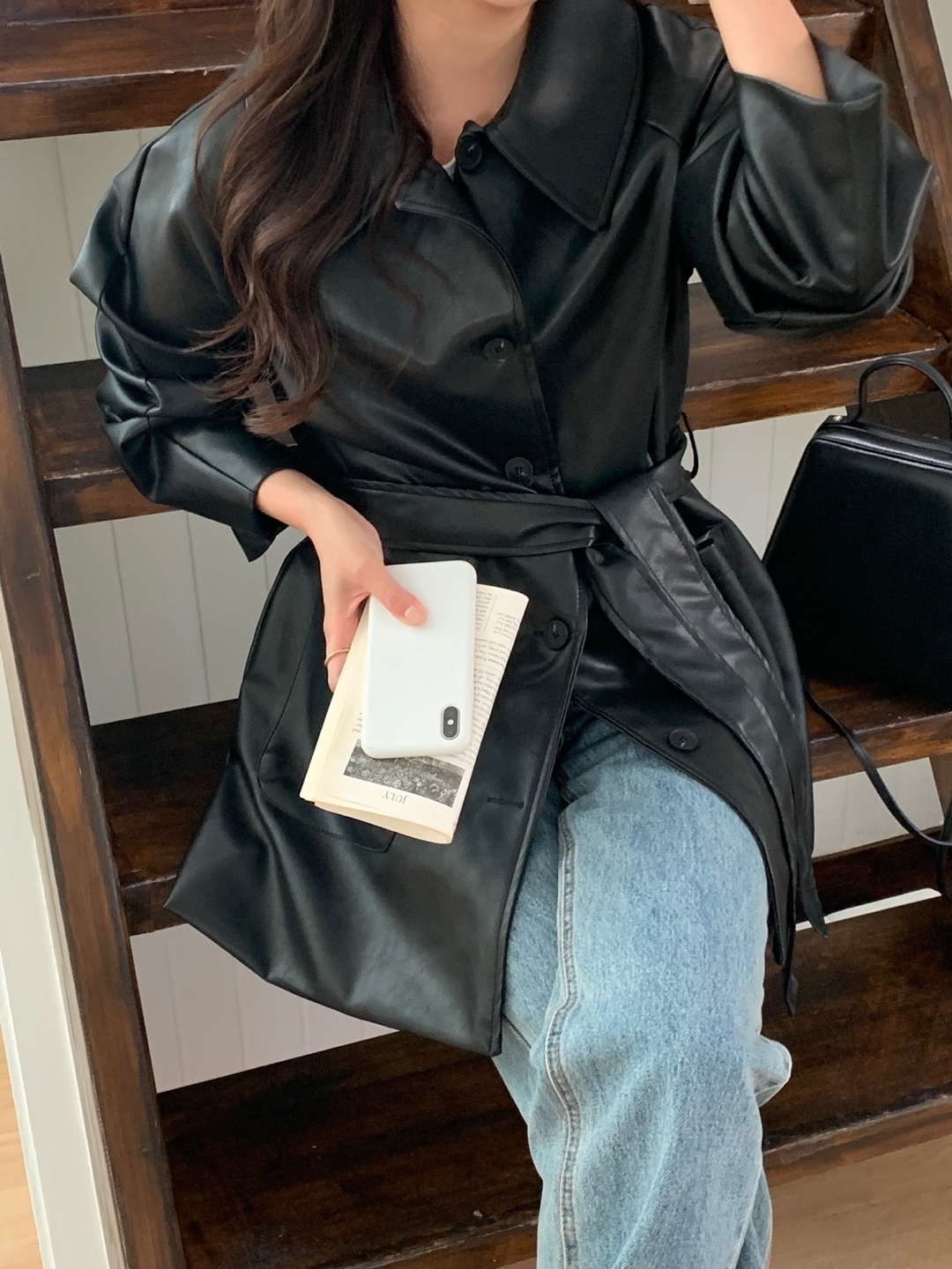 ストラップ付レザー調ポケットミドルジャケット | 詳細画像8