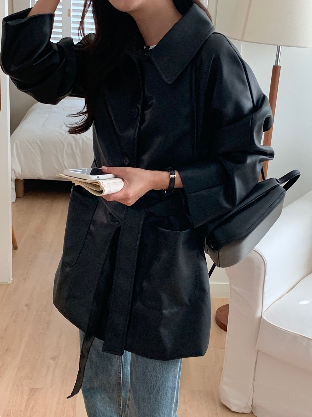 ストラップ付レザー調ポケットミドルジャケット | 詳細画像9