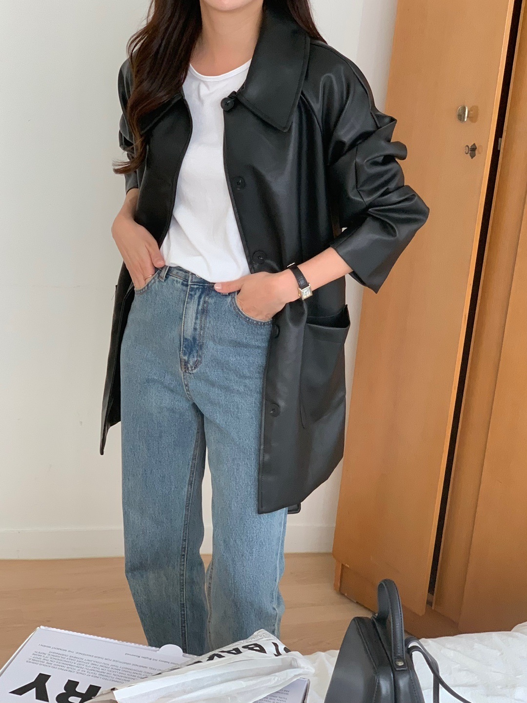 ストラップ付レザー調ポケットミドルジャケット | 詳細画像10