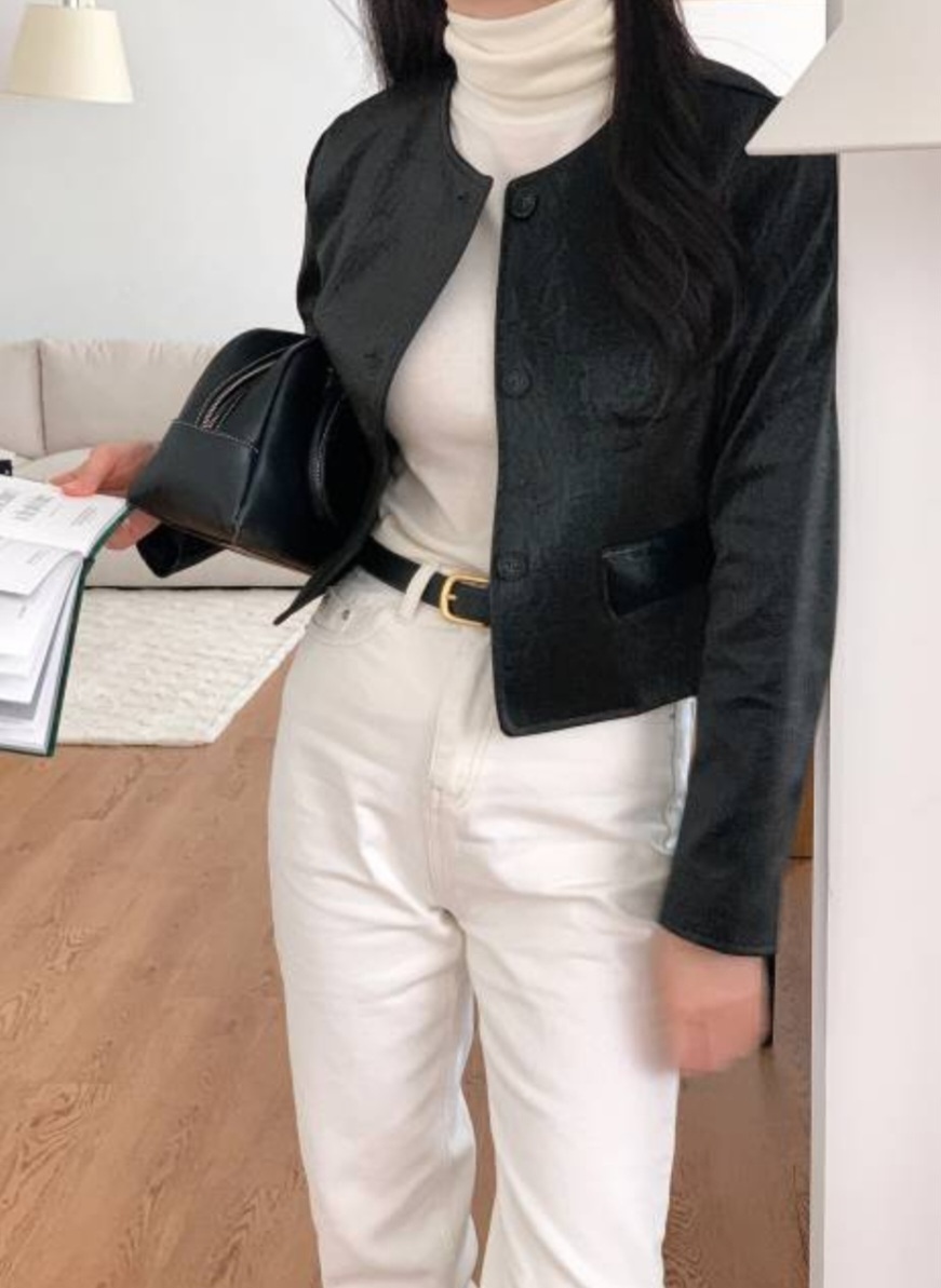 クラックレザー調ノーカラージャケット | 詳細画像4