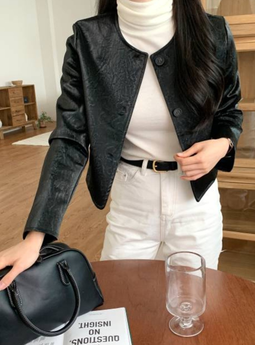 クラックレザー調ノーカラージャケット | 詳細画像5