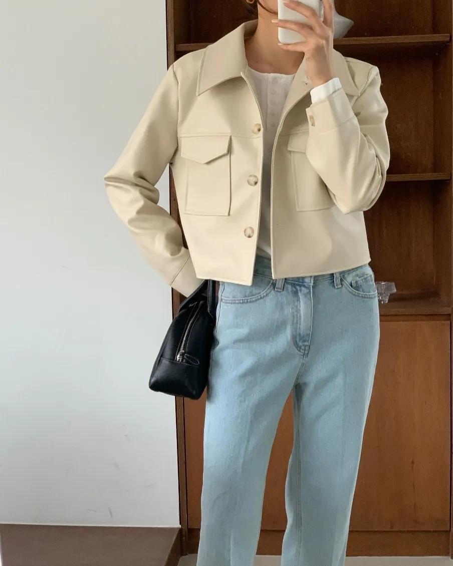 フラップツーポケットレザー調ジャケット | 詳細画像1