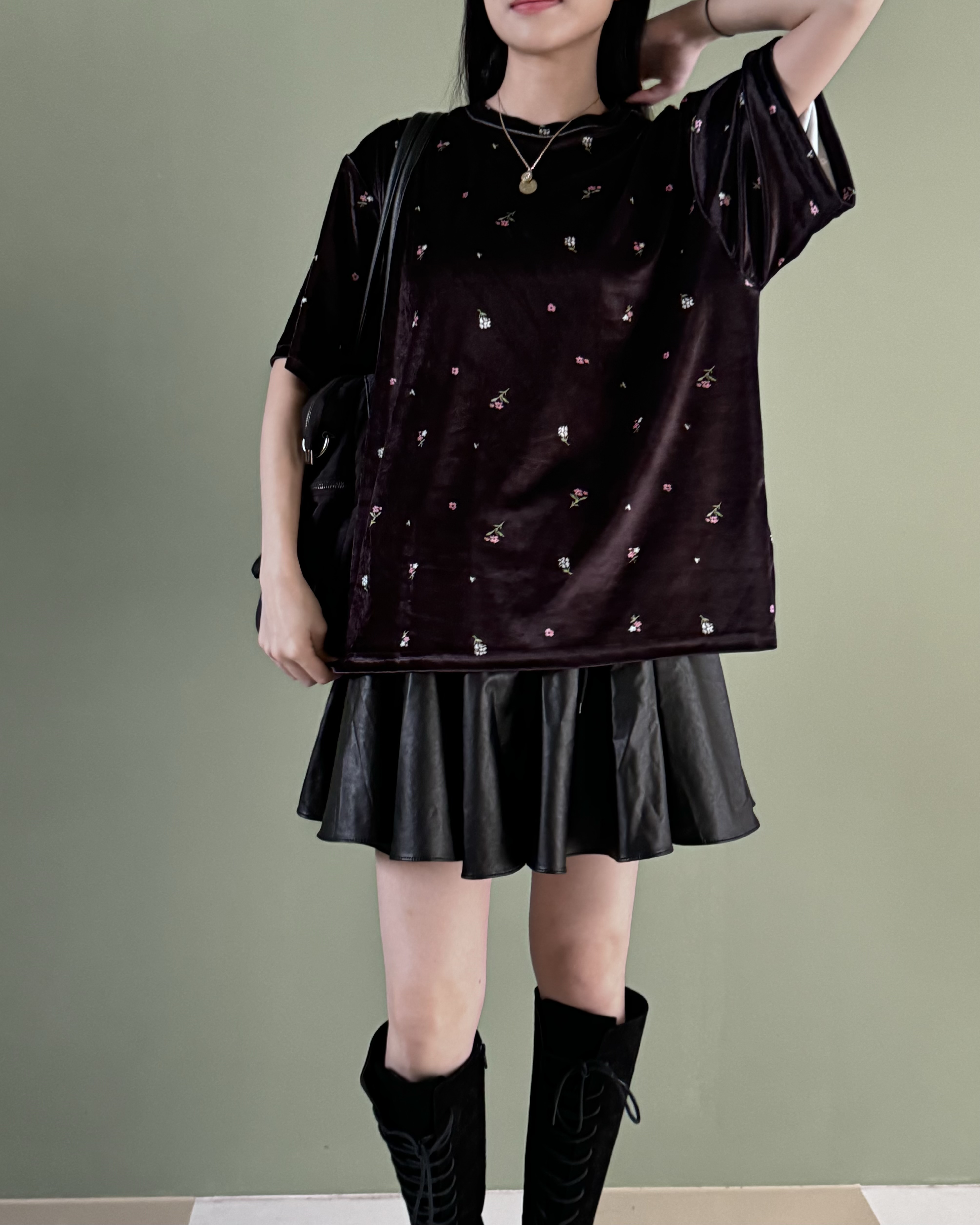 花柄刺繍ベロア半袖Tシャツ | 詳細画像6