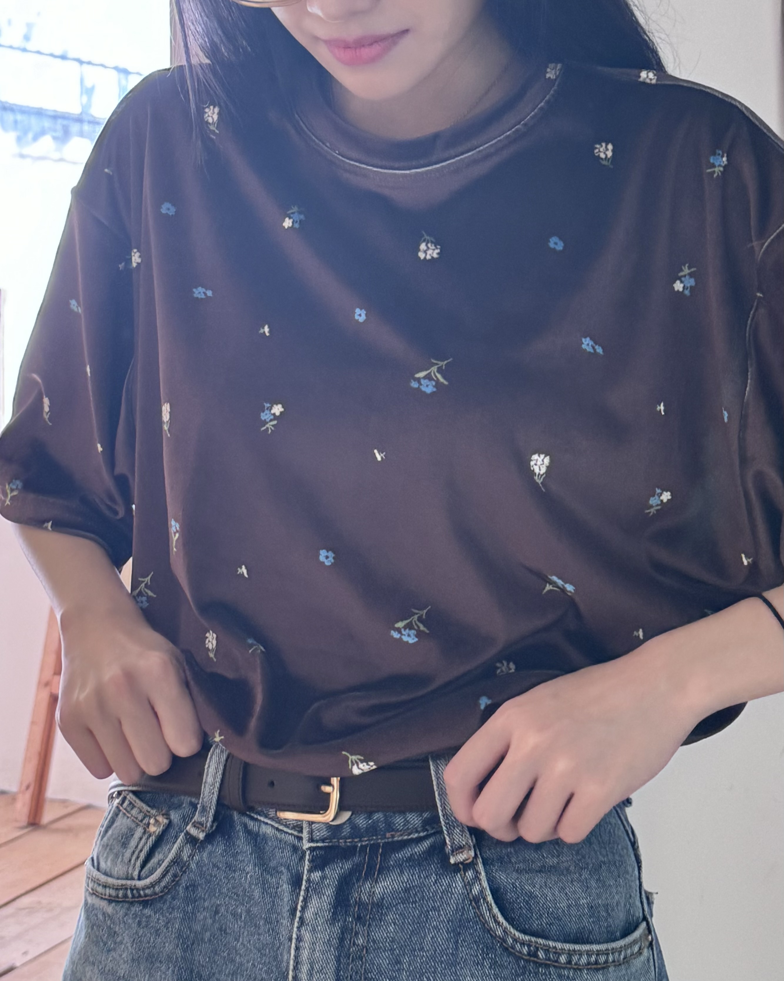 花柄刺繍ベロア半袖Tシャツ | 詳細画像8