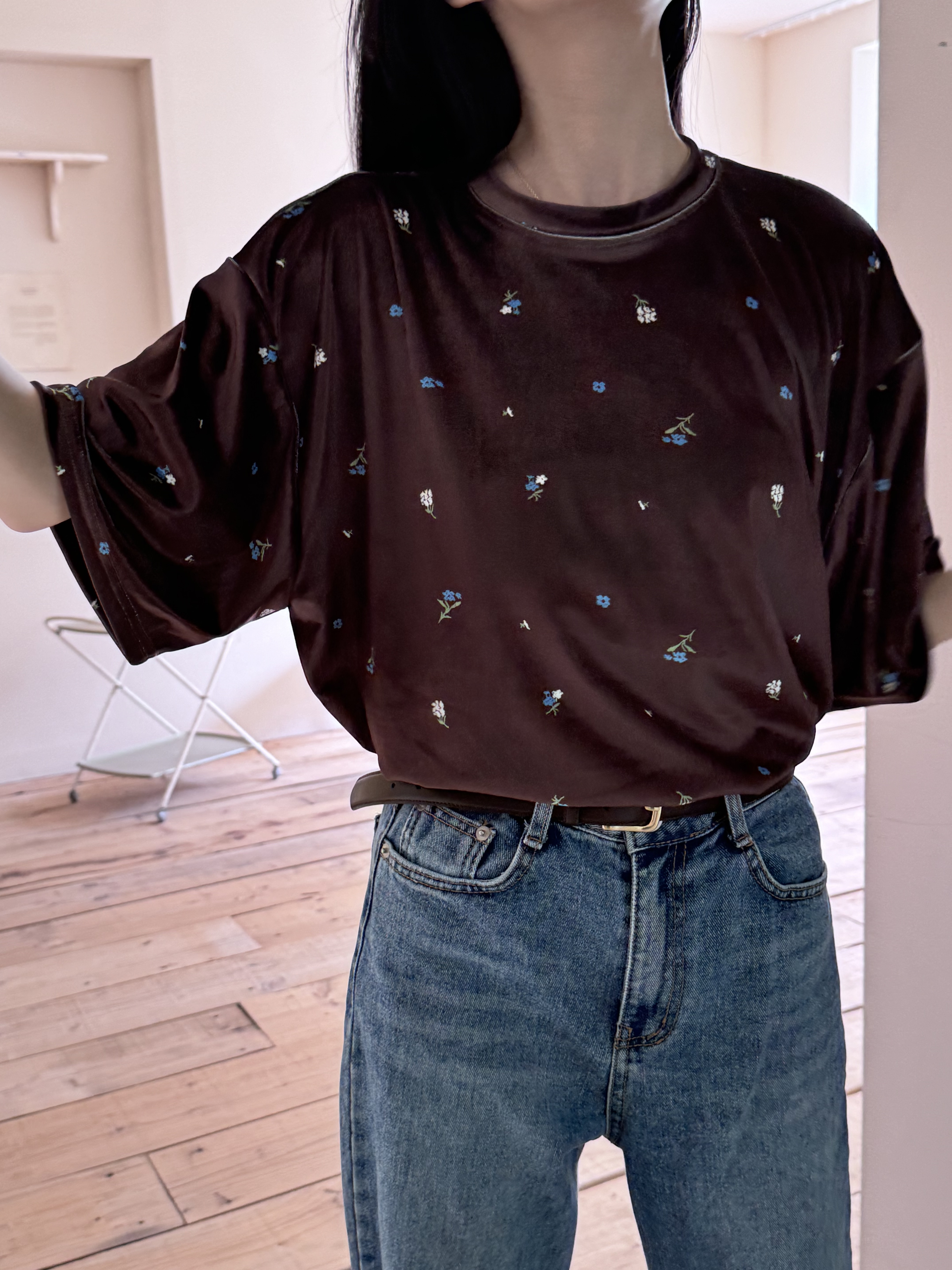 花柄刺繍ベロア半袖Tシャツ | 詳細画像10
