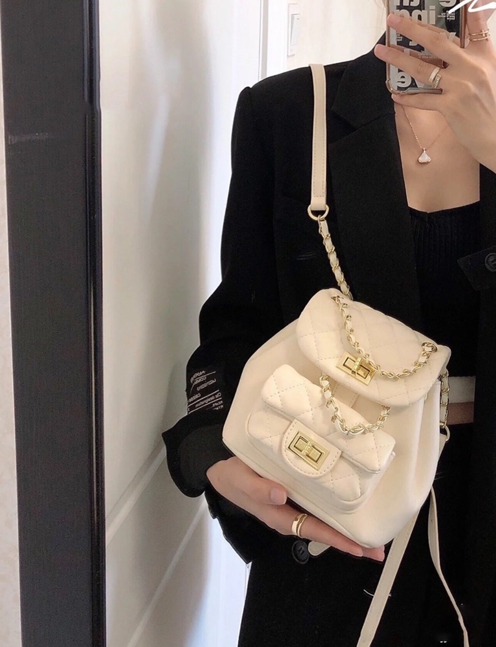 キルティングフラップチェーンバックパック | 詳細画像2